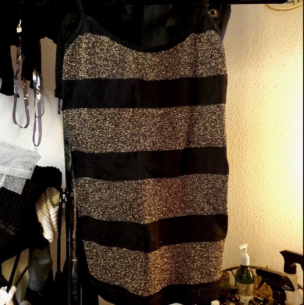 Striped Ribbed Metallic Tank Top Sparkly